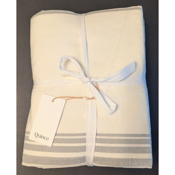 Quince Coastal Stripe Linen Cotton Curtain Size: 48x84 Ivory/Light Blue 2 Panels - Picture 1 of 7